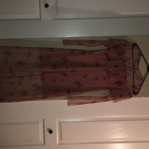 This is a blush pink dress with redish roses on it